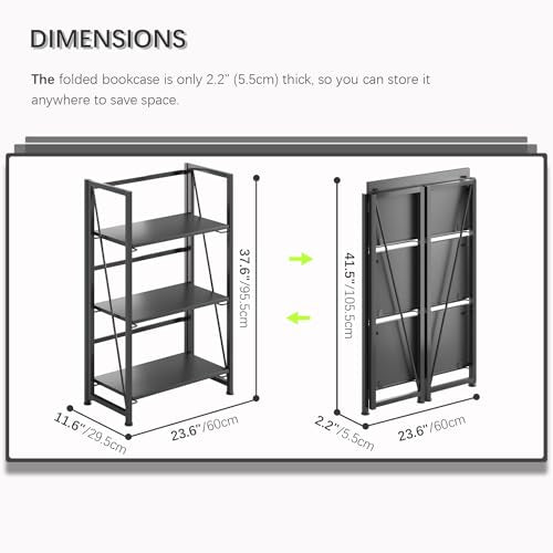 No Assembly Extra Wide 6 Tiers Folding Bookshelf Storage Shelves Vintage Bookcase Standing Racks Study Organizer Home Office