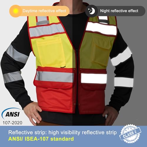 4XL 5XL Yellow Red Event Staff Vest ID Pocket Mesh Back Trim