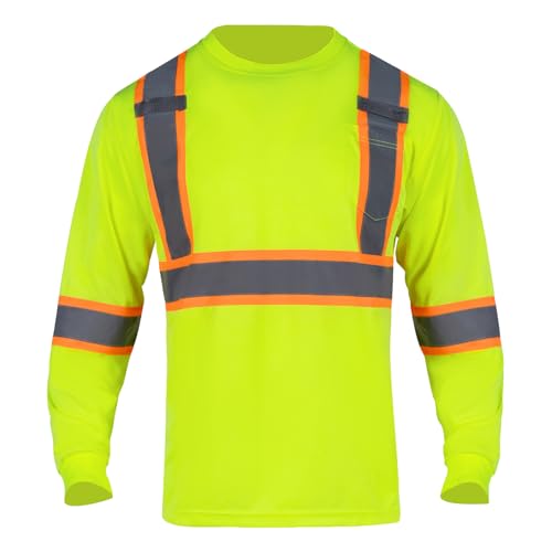 Hi Vis Shirts for Men Reflective ANSI Class 2 Safety Long Sleeve High Visibility Work Construction T Shirts