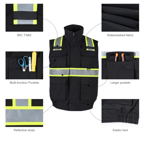 Safety Vest High Visibility Reflective Fleece Winter Vest for Men with Pockets Water