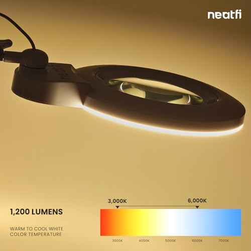New Model) 1,200 Lumens LED Magnifying Lamp with Clamp, 8 Diopter, Correlated Color Temperature Control, 12W, 120 Pcs SMD LED (White, 5 Inch Lens)