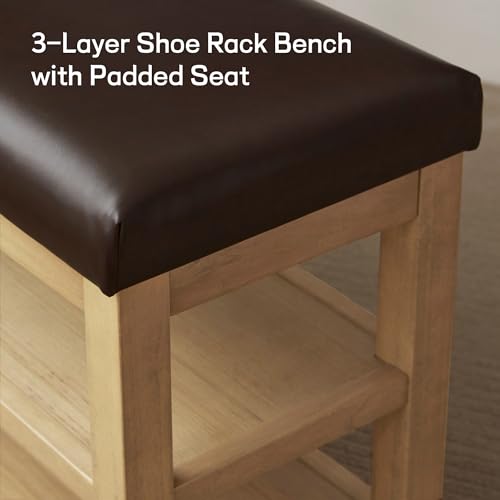 Shoe Rack Bench with Leather Cushion