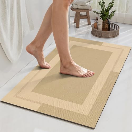 Non Slip Bath Mat Thin Bathroom Rugs Fit Under Door Brown 16"x 24"