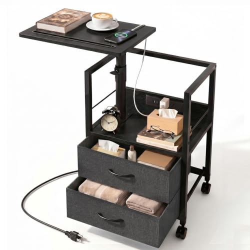 Swivel Lift Top Nightstand with Charging Station