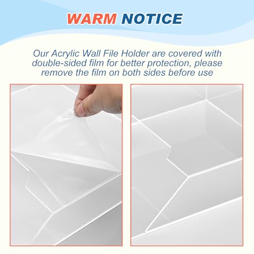 1 Pack 12.6"x9.5"x2.4" Clear Acrylic Wall File Holder Organizer Wall Mount Magazine Document Brochure Mail Pocket Durable File Storage with 3 Colors Screw Cap for Office Home Waiting Room Use