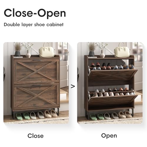 Shoe Storage Cabinet with 2 Flip Drawers