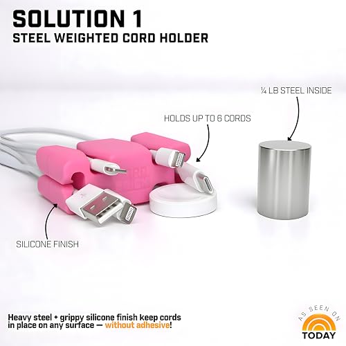 6PK Silicone & Steel Weighted Cord Holders for Bedside. Travel Phone Cable Organizers. Multiuse iPhone Accessories. Small Gifts for Him