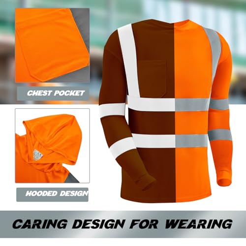4 Pcs Reflective Safety T Shirt High Visibility Work Shirts with Hood Sun Protection Construction (4 Count)