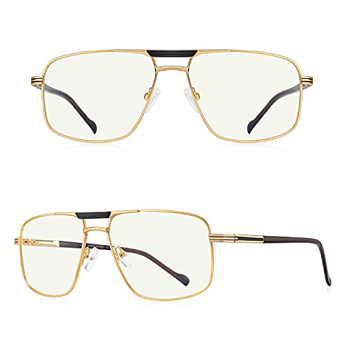 Blue Light Blocking Glasses for Men Square Double Bridge Hipster Metal Frame Men Eyeglasses He Young