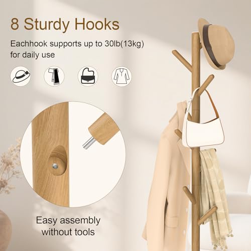 Wooden Coat Rack Freestanding with Stable Square Base