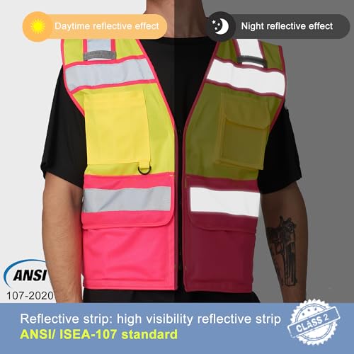 Yellow Pink Team Vest ID Pocket Zipper Front Mesh Back 3XL