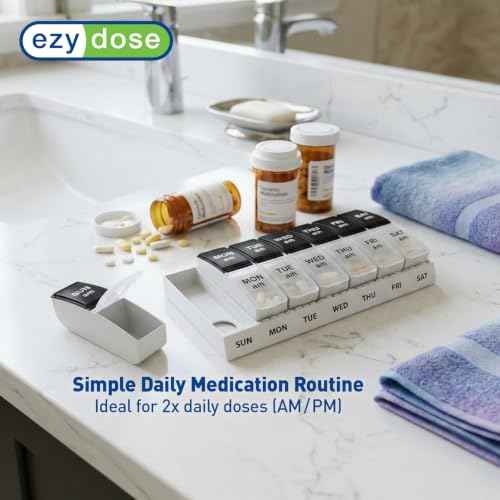 Weekly (7-Day) AM/PM Pill Organizer, Small Case, Black/Clear