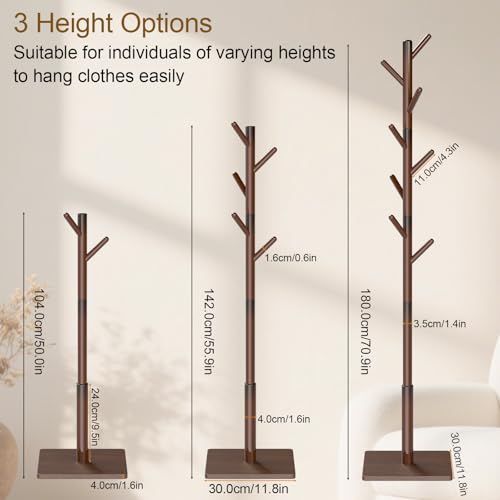 Wooden Coat Rack Freestanding with Stable Square Base