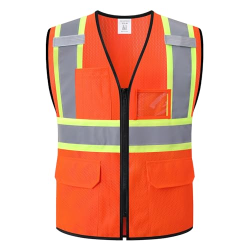 Reflective Safety Vest for Men Women Hi Vis Vest with Pockets High Visibility Vest Mesh Construction Vests Meets ANSI