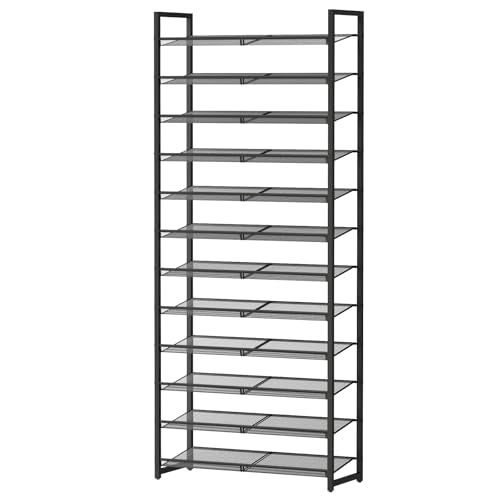 Shoe Rack, 12-Tier Metal Shoe Organizer, Tall Shoe Rack for Closet,entryway,Garage, with Adjustable Flat or Angled Shelves, 52-60 Pairs,Shoes that can accommodate The Whole Family. (12 Count)