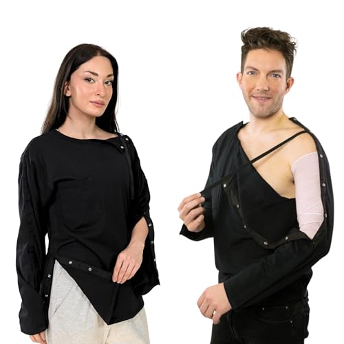 Dialysis Unisex Post Surgery & Rehab Dual Access Crew Neck Snap Shirt Full Sleeve