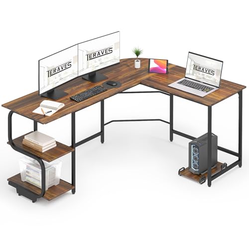 Reversible L Shaped Desk with Shelves