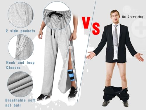 Men's Tearaway Pants for Post Surgery 2 Side Snap Breakaway Open Bottom Sweatpants Women Loose Fit Rip Off Post Surgery Cotton Pants Navy M