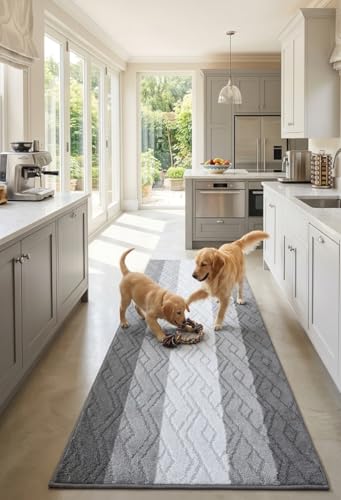 Custom Size Hallway Runner Rug Damask Grey Color 31 inch Wide Select Your Length Non