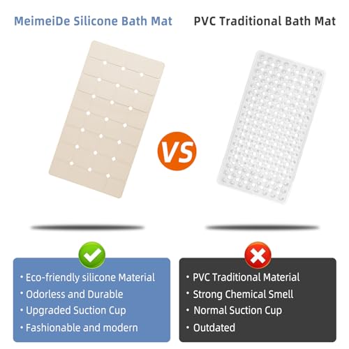 Bathtub Mat Non Slip 15" x 28" Silicone Foldable Tub Mat with Strong Suction Cups & Large Drain Holes
