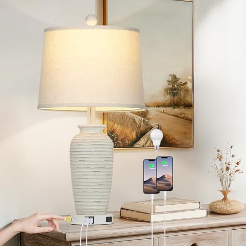 25" Retro White Farmhouse Jar Table Lamps for Living Room