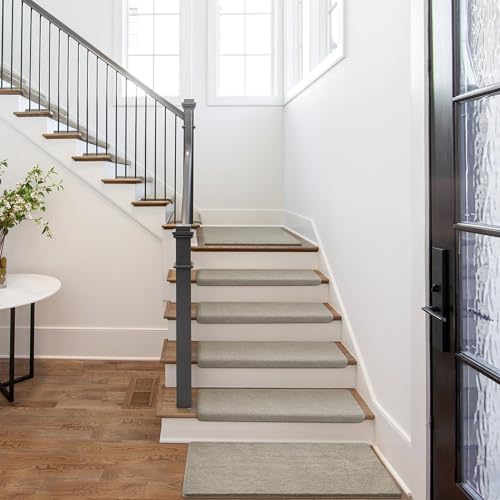 Bullnose Carpet Stair Treads Ultra Plush Cream Gray 7 Pcs (16.6 Sq Ft)