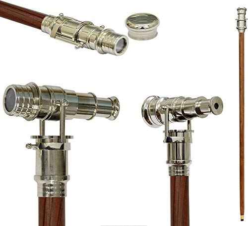 s Brass Walking Stick Vintage Handle Victorian Telescope Head Foldable Steampunk Accessories Wooden Cane for Men and Women