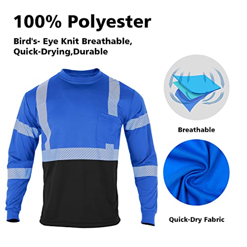Safety Reflective High Visibility Long Sleeve Shirts ANSI Class 1 Hi Vis Construction Work T Shirts for Men