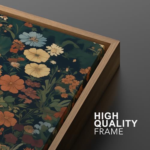 Framed Canvas Print Wall Art Vintage Floral Botanical Colorful Wildflowers Illustrations Modern Art Decorative Bohemian Colorful for Living Room