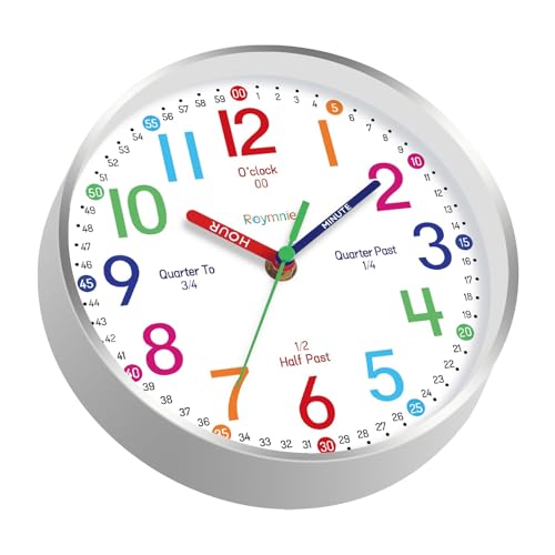 14" Wall Clock for Kids Learning Silent Battery Operated Teaching