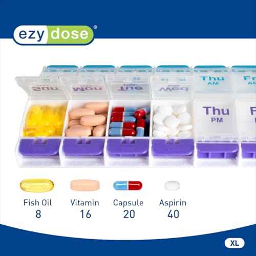 Weekly (7-Day) AM/PM Pill Organizer, X-Large Case, Blue/Purple