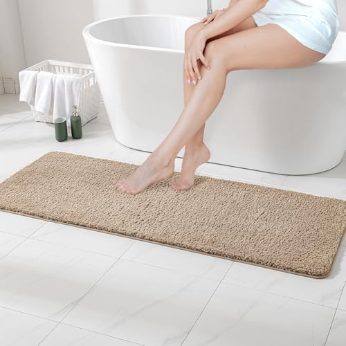 Tan Bathroom Runner Rugs Soft Microfiber Bath Mat 24x60 Inch