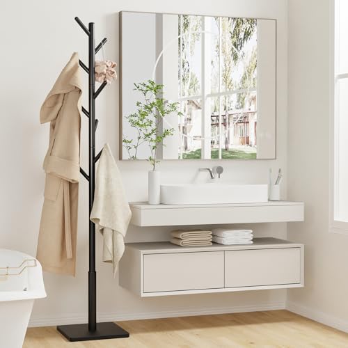Wooden Coat Rack Freestanding with Stable Square Base
