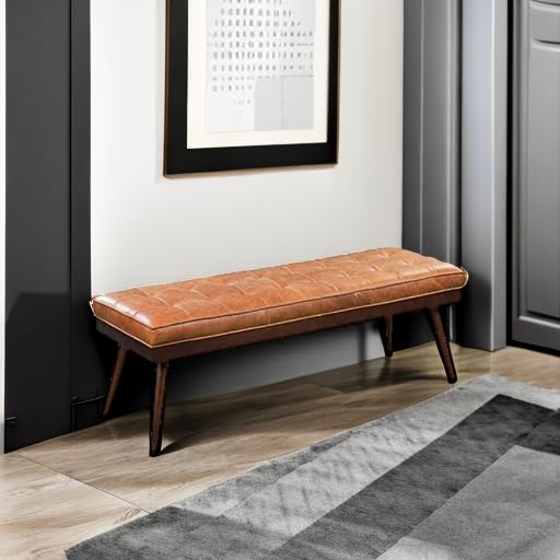 55" Tufted Leather Bed Bench for Bedroom End of Bed