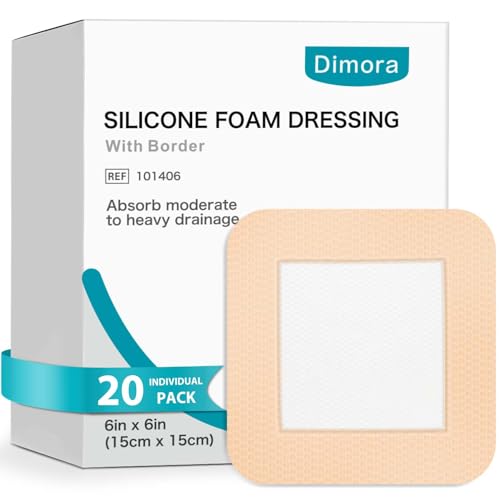 Silicone Foam Dressing with Border Adhesive 6"x6" Waterproof Wound Dressing Bandage for Wound Care 20 Pack (20 Count)