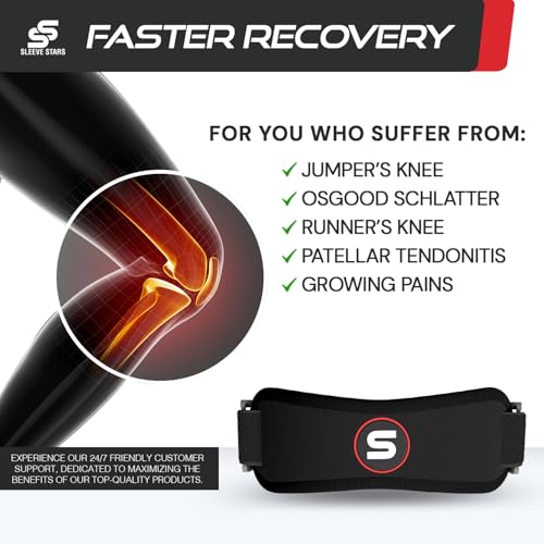 Sleeve Stars Swedish Brand Patellar Tendon Support Strap for Women & Men Effective Osgood Schlatter Knee Brace Youth & Kids Knee Brace with 3 Adjustable Length fits 7"