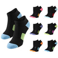 Women's 6 Pack Athletic Cushioned Comfort Running Solid Black Toe Heel Multi Colors Low Cut Socks (6 Count)