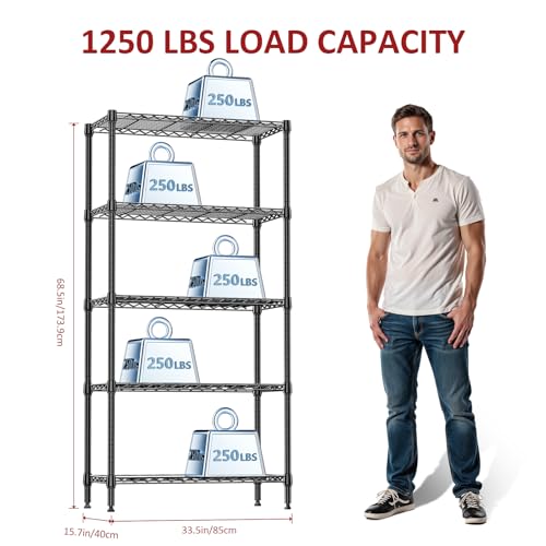 5 Tier Black Metal Storage Shelves