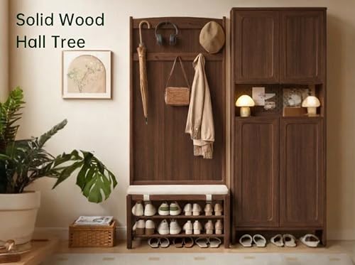 Solid Oak Hall Tree with Bench and Shoe Storage