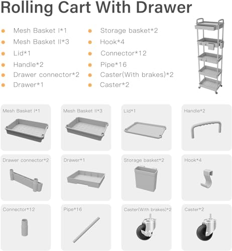 5 Tier Rolling Cart Organizer