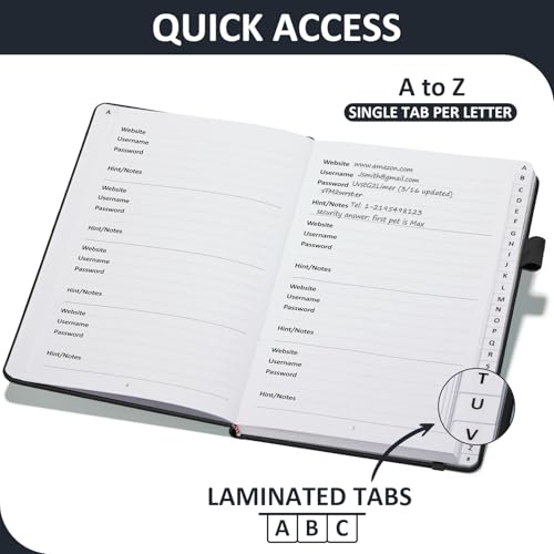 Password Book with Individual Alphabetical Tabs Laminated