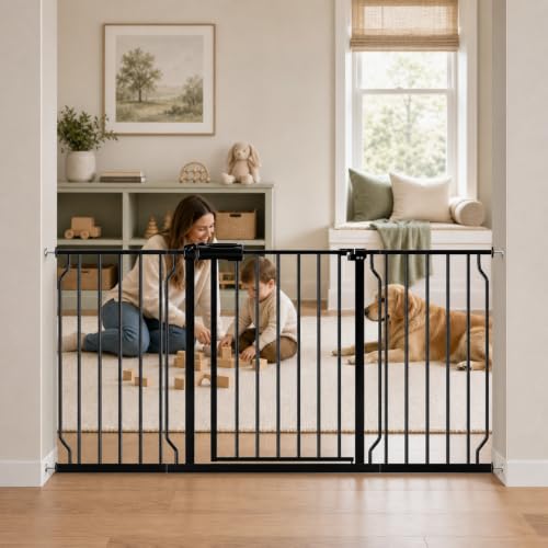 57.48 62.20" Extra Wide Baby Gate Pressure Mounted 30" Tall Black