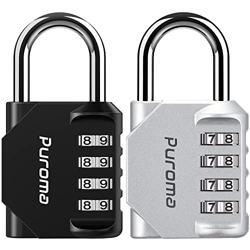2 Combination Lock Locker 4 Digits Combo Padlock Gym Silver & Black (2 Count)