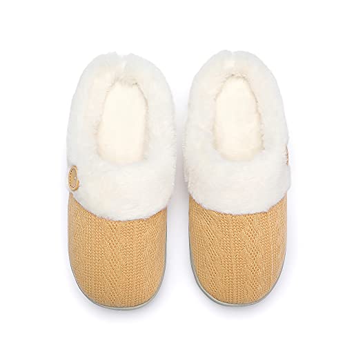 Womens Slipper Warm Comfy Memory Foam House Slippers Knitted Shoes Faux Fur Lined Anti