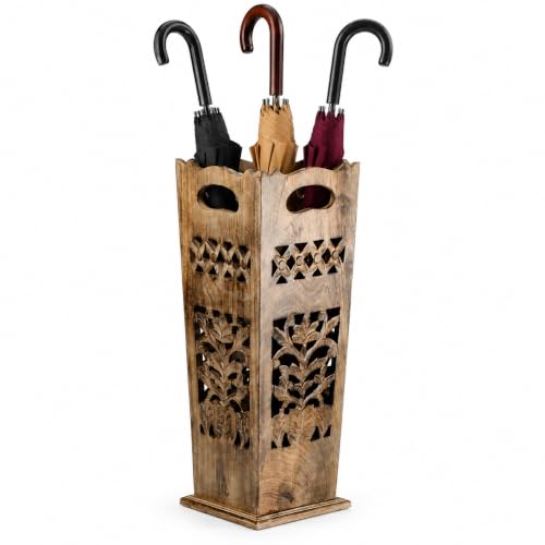 Antique Wooden Umbrella Stand & Walking Cane Holder for Home