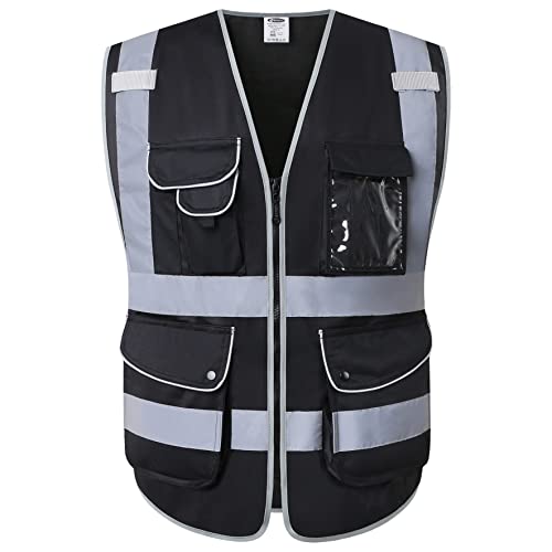 Safety Vest for Men Women Reflective Hi Vis JK150 Black L
