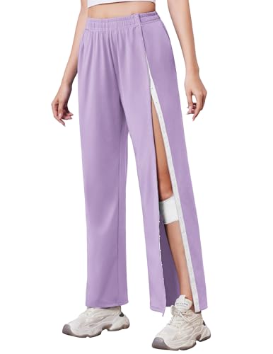 Tear Away Pants for Women Side Slit Snap Post Surgery Sweatpants