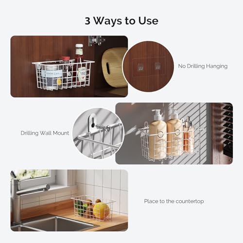 Hanging Wire Baskets Kitchen Storage Basket Adhesive and Screws Basket Over the Cabinet Door Organizer with Adhesive Strips and Screws Accessories (2 Count)