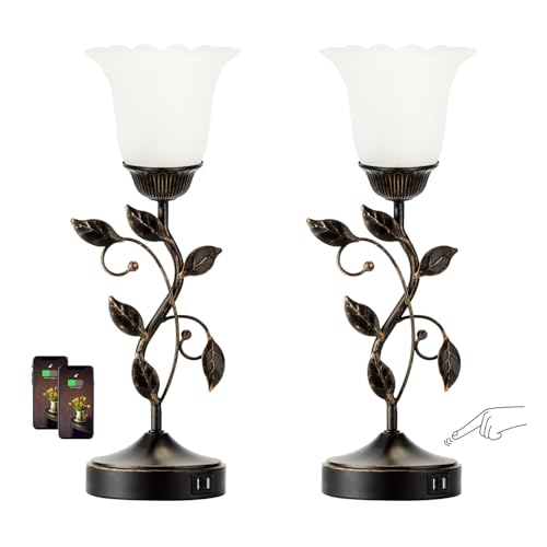Set of 2 Touch Bedside Vintage Lamps with 2 USB C+A (2 Count)