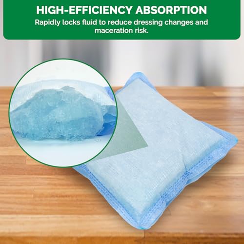Super Absorbent Wound Dressing Pads Size 6"x 6" 10 Individual Pack Soft Highly Absorbent Dressing Non Stick Gauze Pads for Heavily Exuding Wound Care Reduce Leakage and Skin Maceration (10 Count)